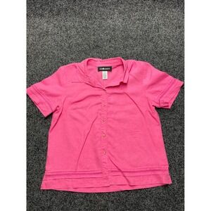 Sag Harbor Womens Pink 100% Linen Short Sleeve Lace Trim Button Up Shirt Size 14